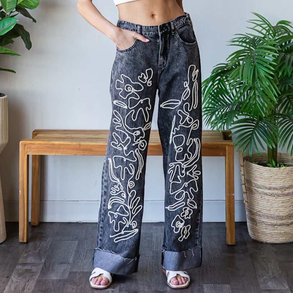 Oli & Hali Embroidered Mid Rise Denim Jeans